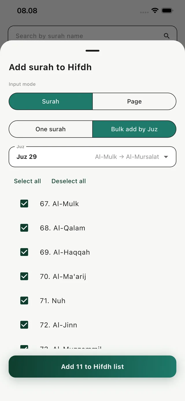 Bulk add from a Juz