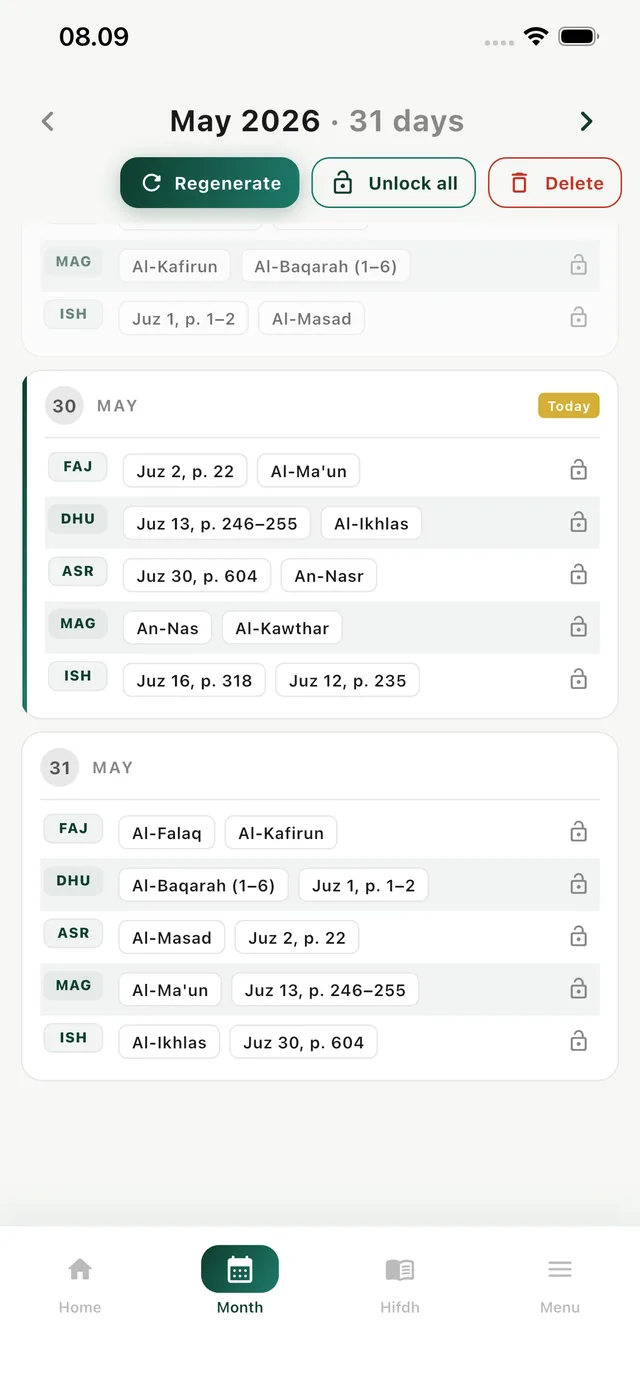 Monthly plan view