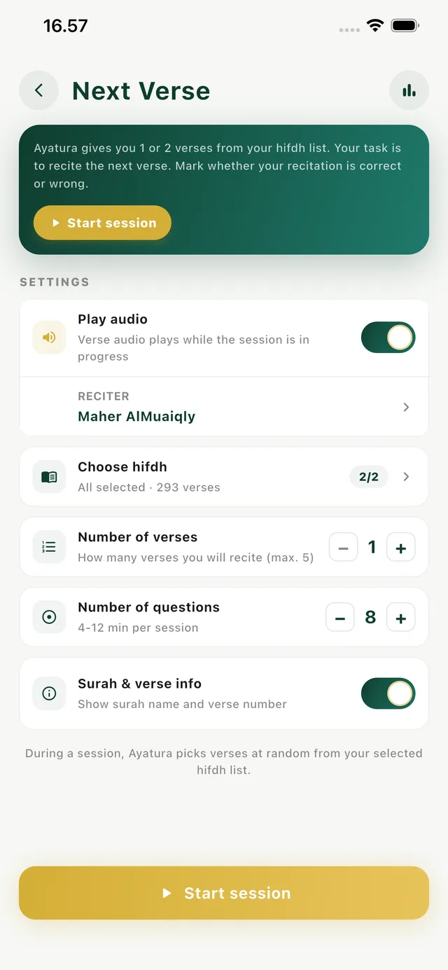 Next Verse session setup